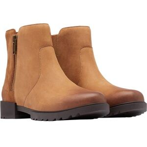 Sorel Emelie II Zip Waterproof Booties Women Sz 7.5 Leather Brown Winter Casual